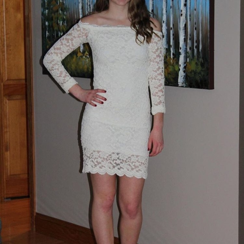 Fashion Nova White Lace Off the Shoulder Dress